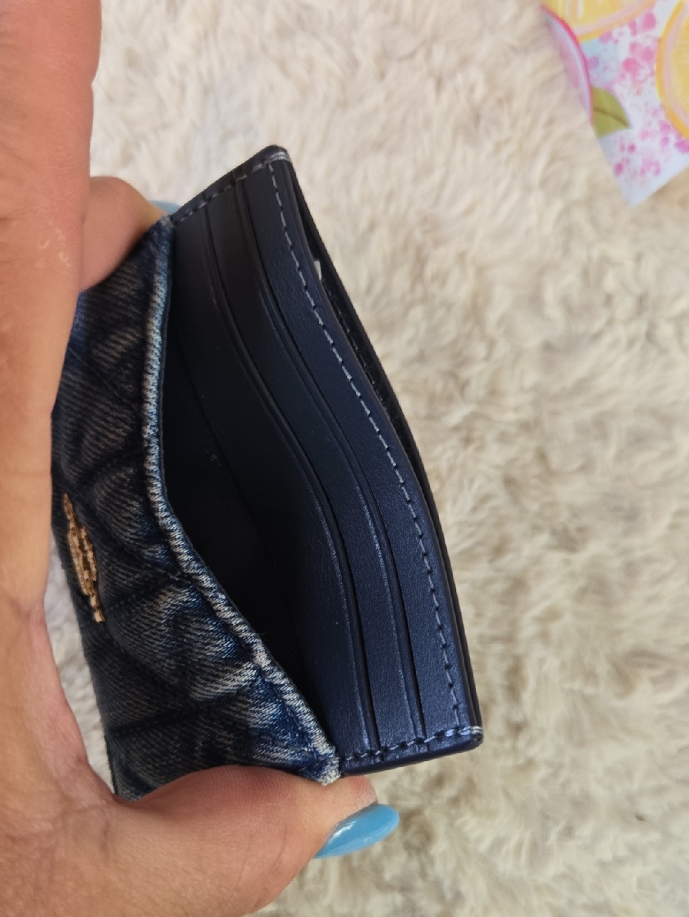 Coach Quilted Denim Card Case with Navy Leather Interior - Picture 6 of 6